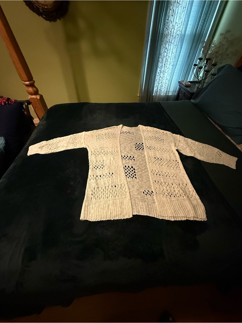 Women’s White Open-Knit Cardigan Sweater